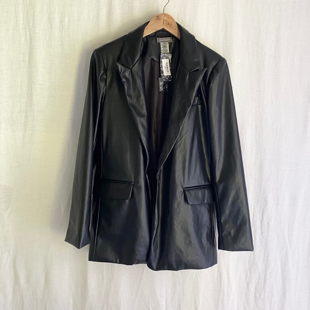 NWT San Souci Black Faux Leather Blazer Oversized Jacket W's Sz L Vegan Mob Wife